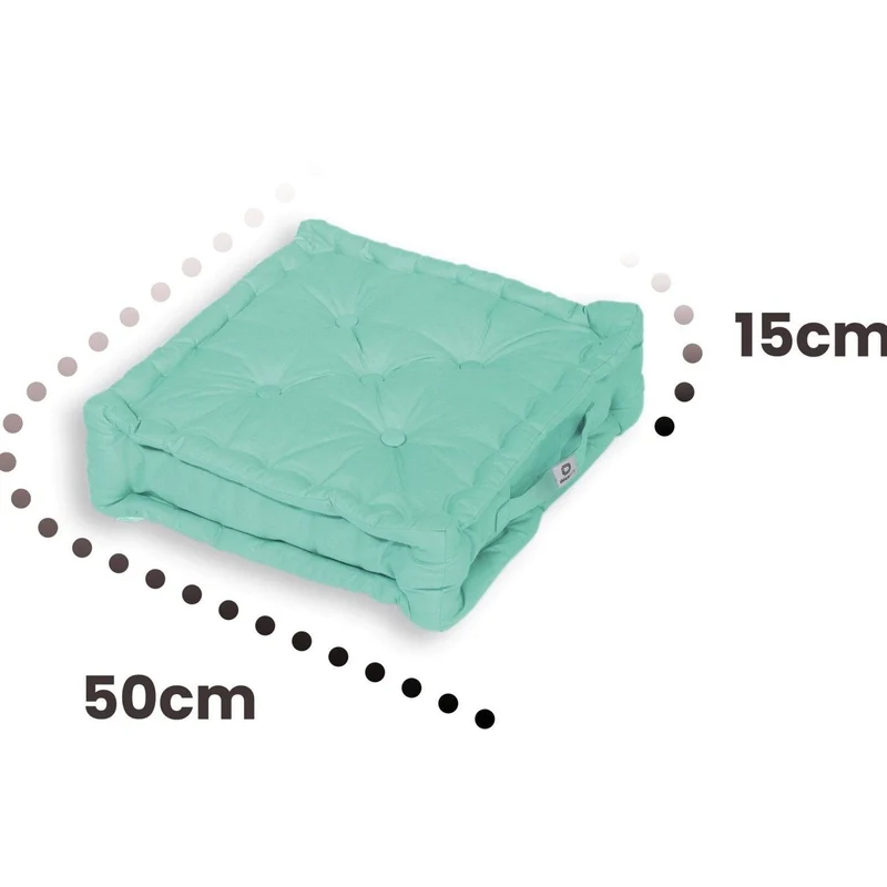Lot de 2 Coussins de Sol XL 50x50 Vert Mint - Épais 15cm & Poignée