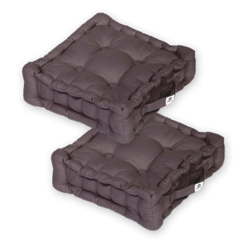 Lot de 2 Coussins de Sol 40x40 Gris Carbone - Épais 12cm & Poignée
