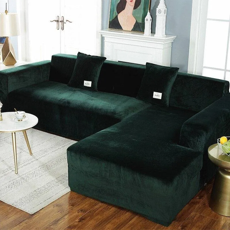 Housse de Canapé d'Angle Velours - Vert Foncé