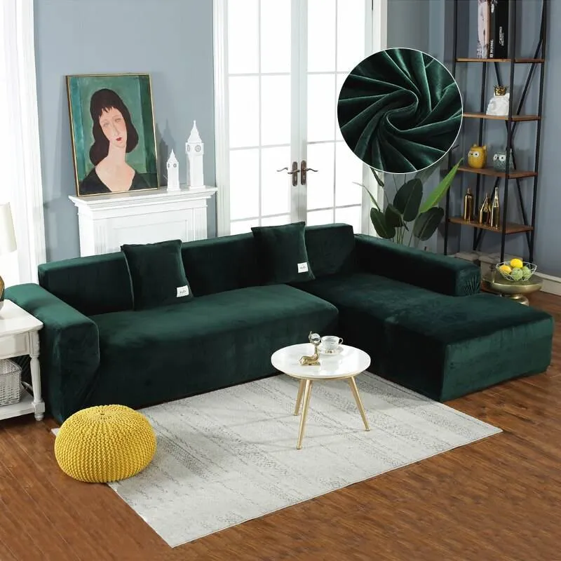 Housse de Canapé d'Angle Velours - Vert Foncé