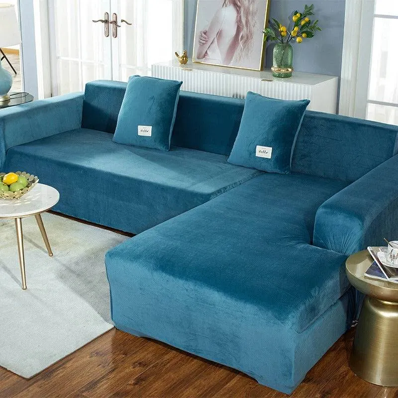 Housse de Canapé d'Angle Velours - Bleu Royal