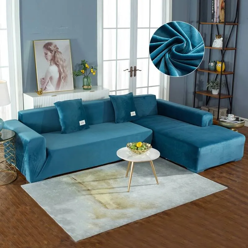 Housse de Canapé d'Angle Velours - Bleu Royal