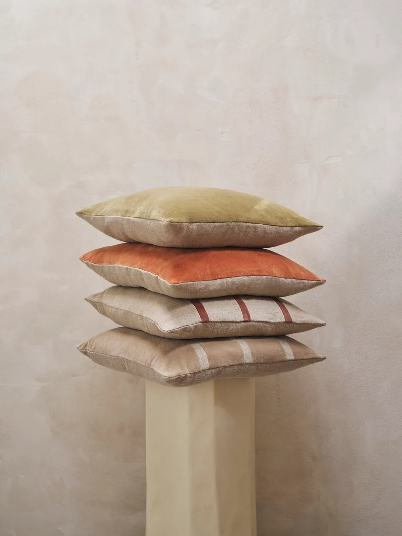 Senti Stripe Cushion - Dark Sand/Linen