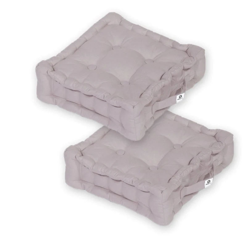 Lot de 2 Coussins de Sol 40x40 Gris Galet - Épais 12cm & Poignée