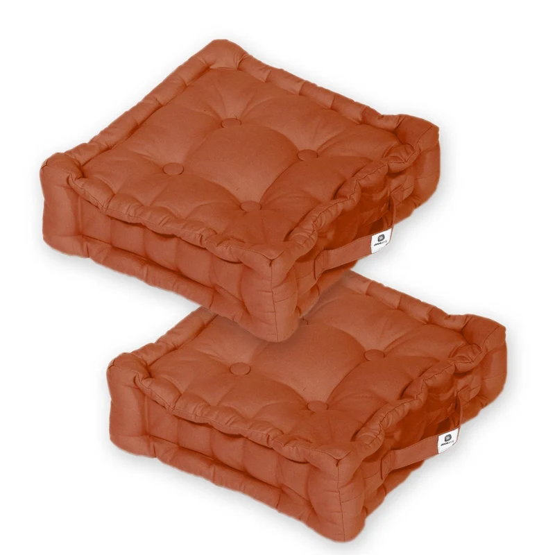 Lot de 2 Coussins de Sol 40x40 Terracotta - Épais 12cm & Poignée