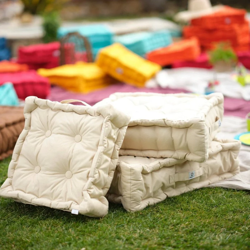 Lot de 2 Coussins de Sol 40x40 Beige Clair - Épais 12cm & Poignée