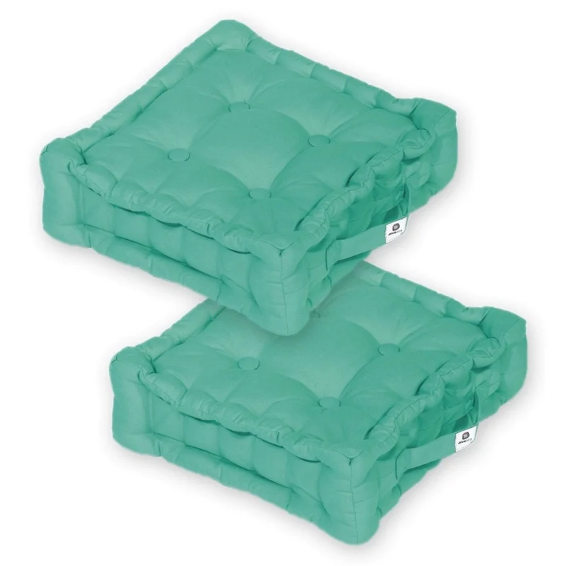 Lot de 2 Coussins de Sol 40x40 Bleu Caraïbes - Épais 12cm & Poignée