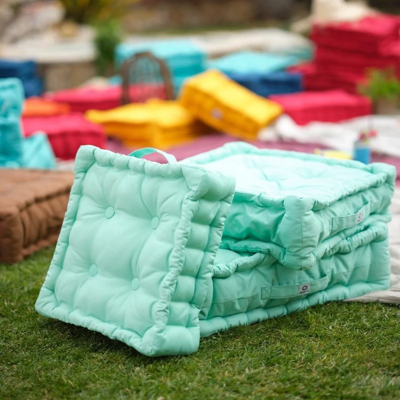 Lot de 2 Coussins de Sol 40x40 Vert Mint - Épais 12cm & Poignée
