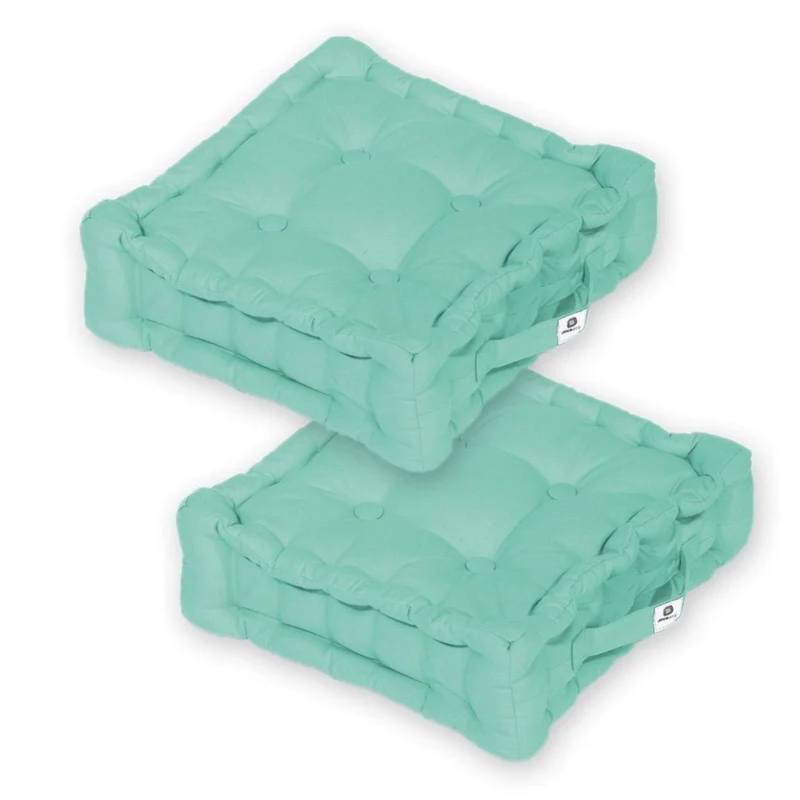 Lot de 2 Coussins de Sol 40x40 Vert Mint - Épais 12cm & Poignée