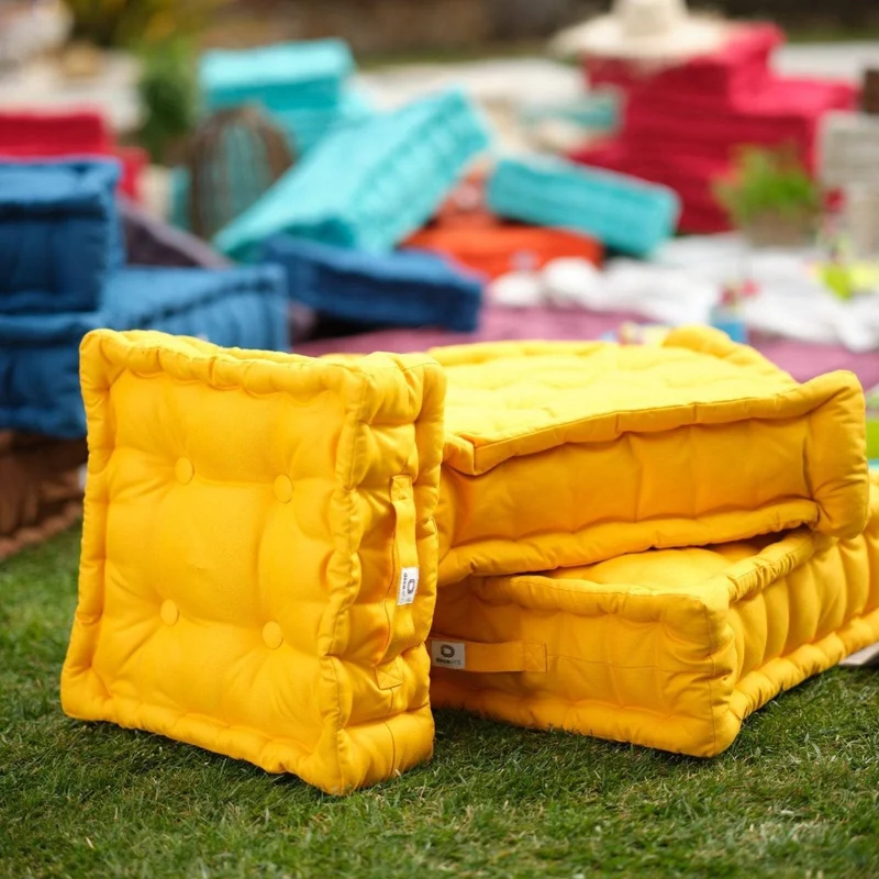 Lot de 2 Coussins de Sol 40x40 Jaune Miel - Épais 12cm & Poignée