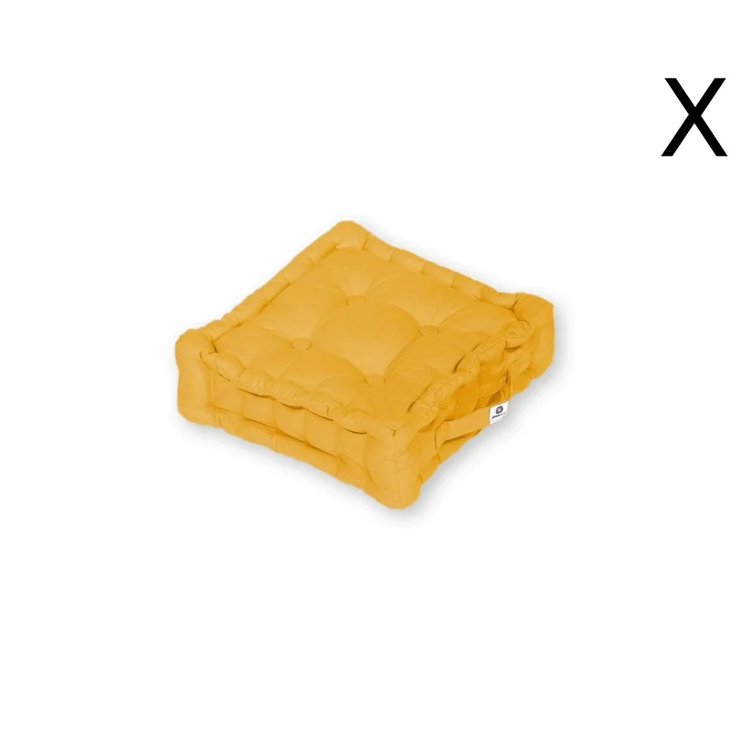 Lot de 2 Coussins de Sol 40x40 Jaune Miel - Épais 12cm & Poignée