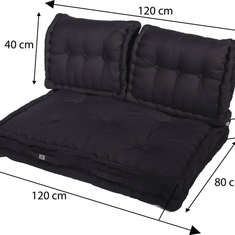 Kit Coussins Palette Europe 120x80 Gris Carbone - Assise XXL Épaisse 20cm (1 Assise + 2 Dossiers)