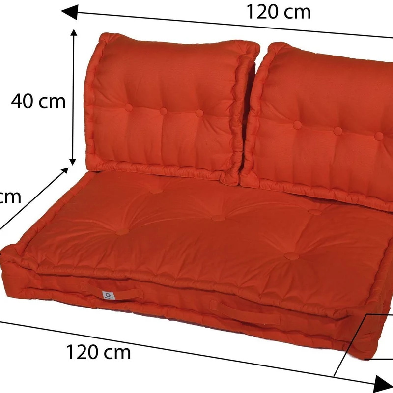 Kit Coussins Palette Europe 120x80 Orange - Assise XXL Épaisse 20cm (1 Assise + 2 Dossiers)