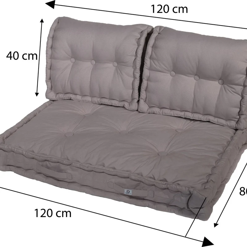Kit Coussins Palette Europe 120x80 Gris Galet - Assise XXL Épaisse 20cm (1 Assise + 2 Dossiers)