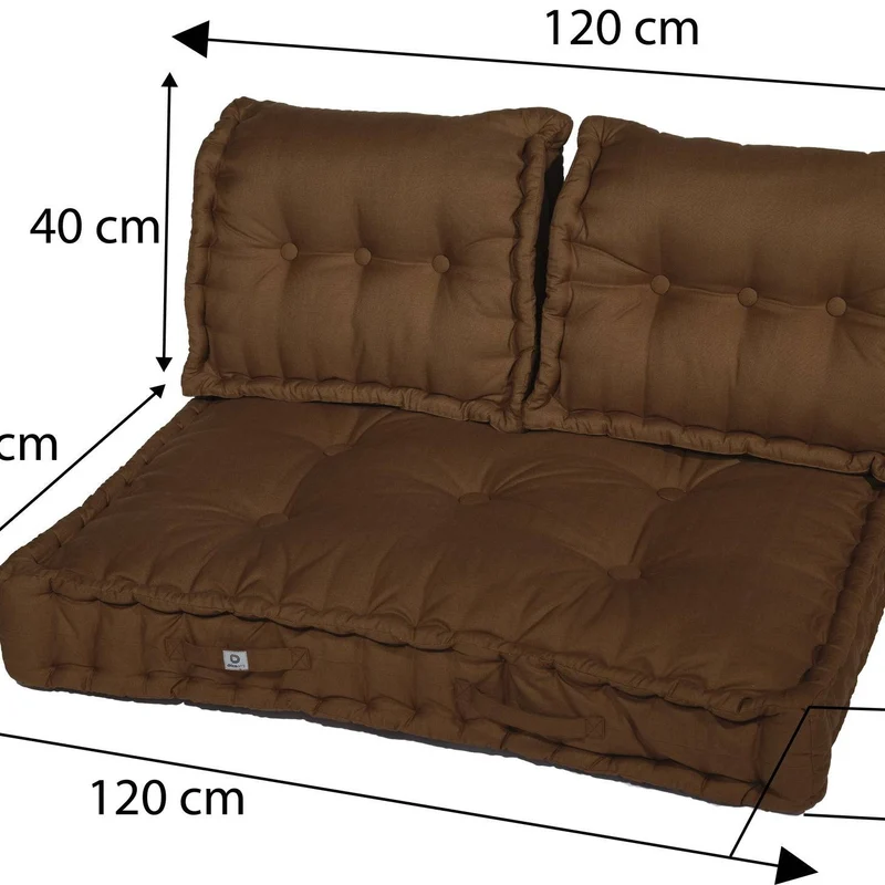Kit Coussins Palette Europe 120x80 Rouille - Assise XXL Épaisse 20cm (1 Assise + 2 Dossiers)