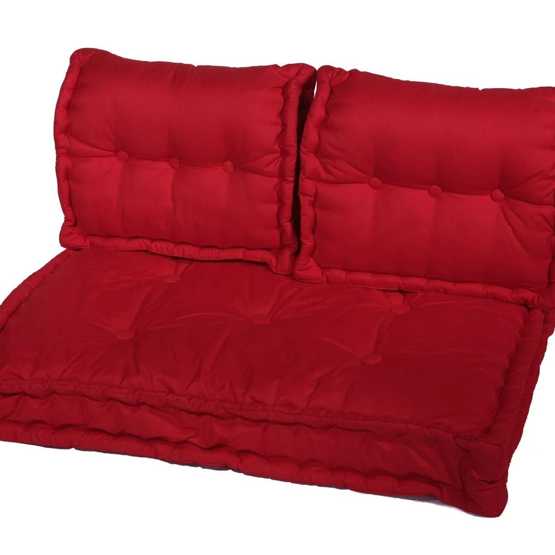 Kit Coussins Palette Europe 120x80 Rouge Piment - Assise XXL Épaisse 20cm (1 Assise + 2 Dossiers)