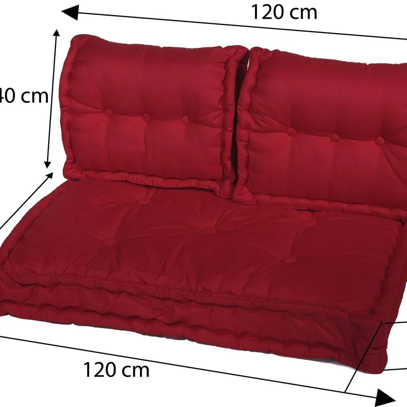 Kit Coussins Palette Europe 120x80 Rouge Piment - Assise XXL Épaisse 20cm (1 Assise + 2 Dossiers)