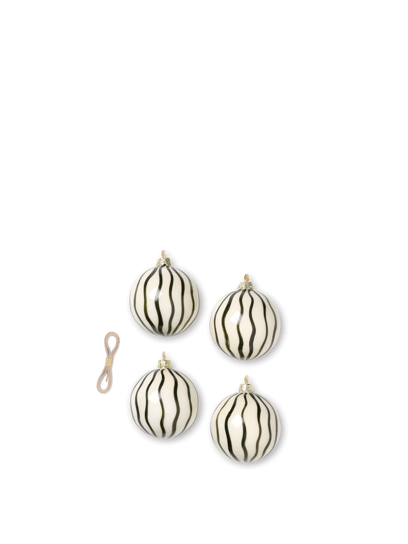 Christmas Glass Ornaments - Lines - Set of 4 - Green