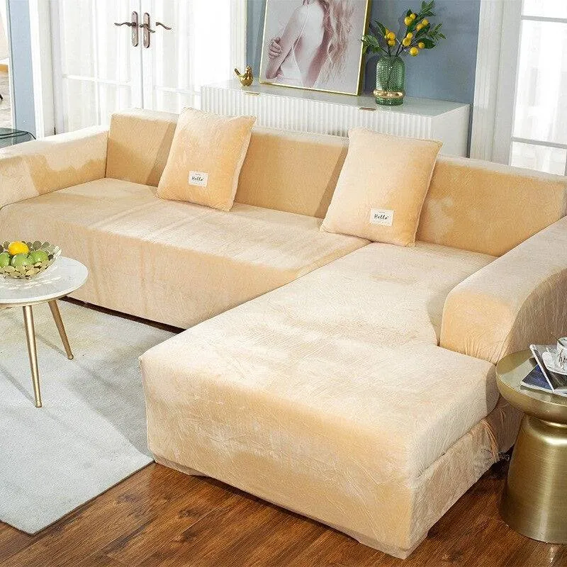 Housse de Canapé d'Angle Velours - Beige