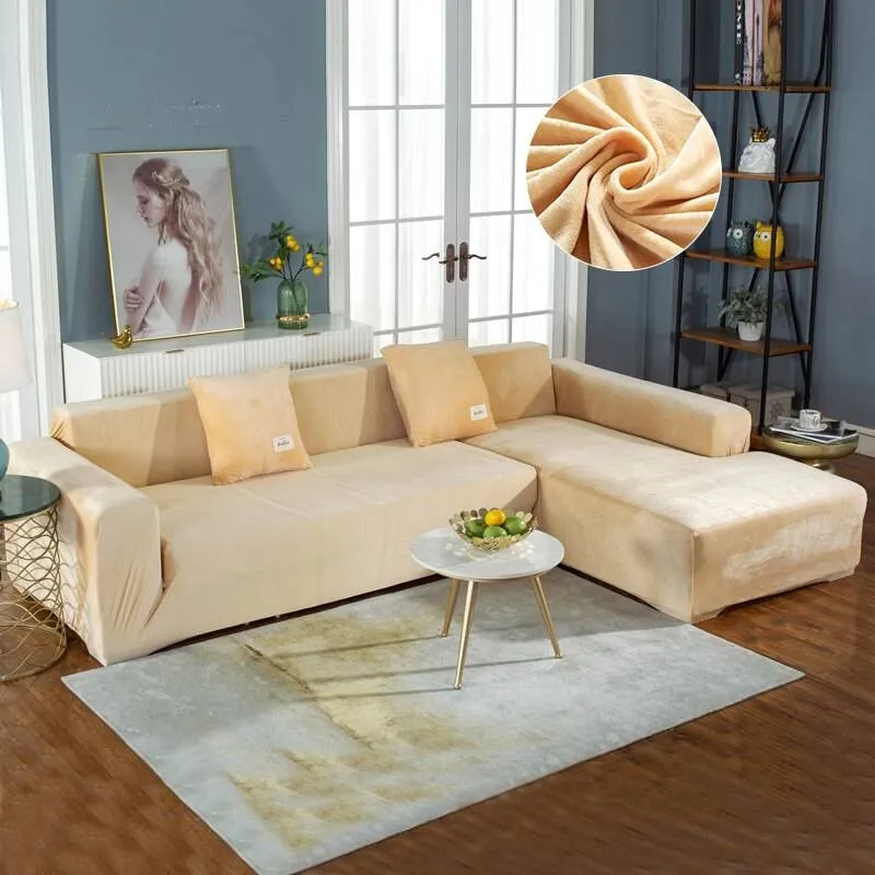 Housse de Canapé d'Angle Velours - Beige