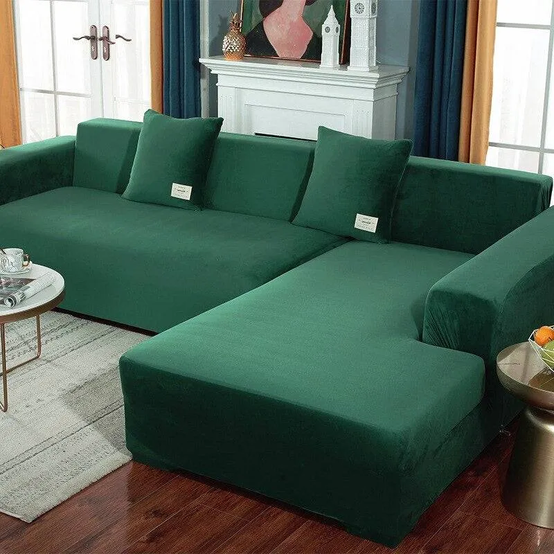 Housse de Canapé d'Angle Velours - Vert