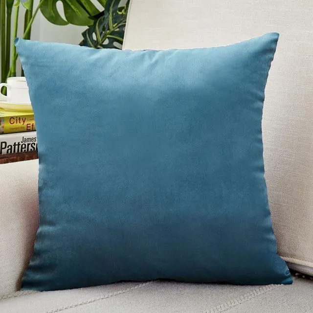 Housse de Coussin Velours 45x45cm Bleu Océan