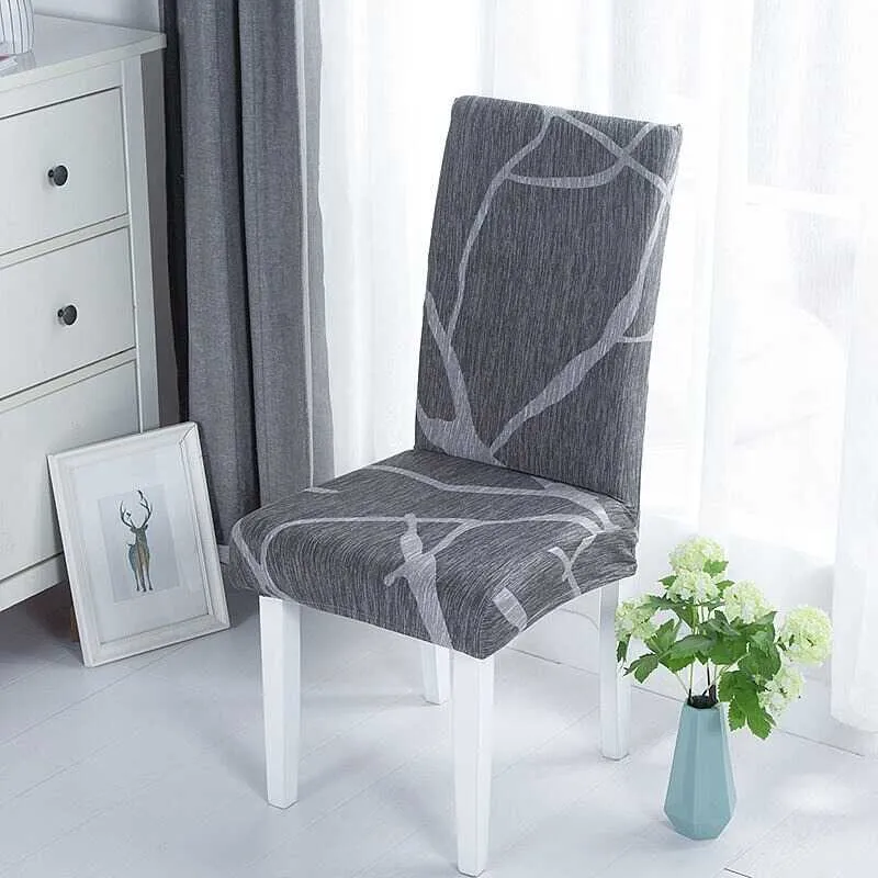 Housse de Chaise Extensible Grise à Motifs Blancs - Design Élégant & Universel