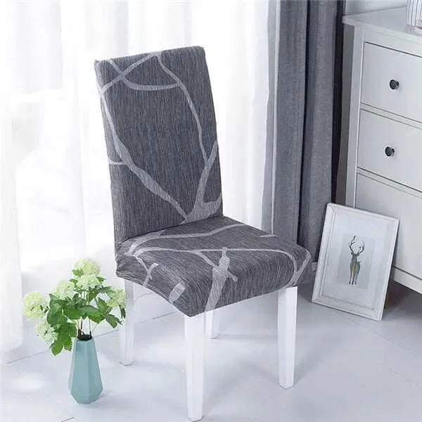 Housse de Chaise Extensible Grise à Motifs Blancs - Design Élégant & Universel
