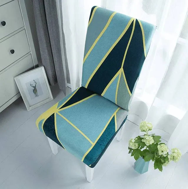 Housse de Chaise Extensible à Motifs Modernes - Style Scandinave Bleu Vert