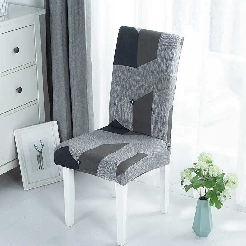 Housse de Chaise Extensible à Motifs Modernes - Style Scandinave Gris