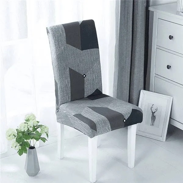 Housse de Chaise Extensible à Motifs Modernes - Style Scandinave Gris
