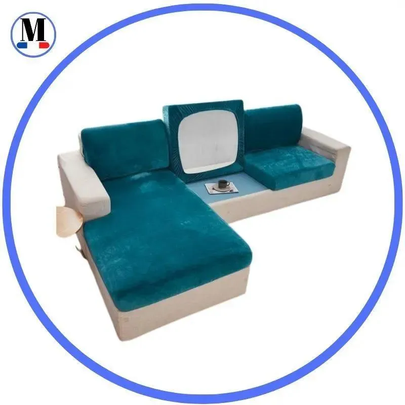 Housse Coussin D'assise & Dossier - Velours Bleu Canard