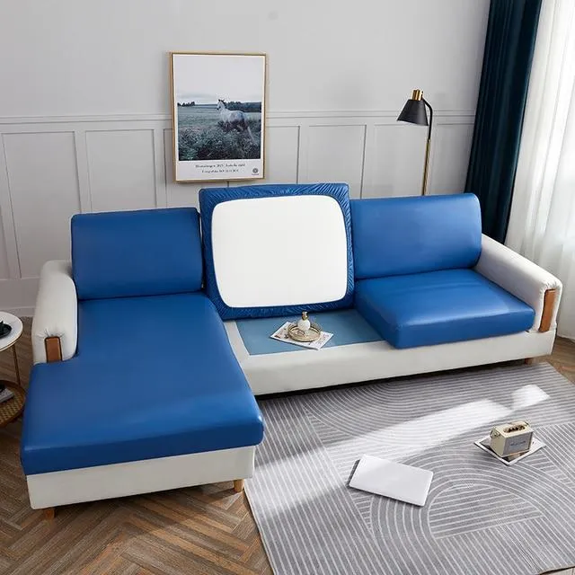 Housse d'Assise de Canapé d'Angle Simili Cuir Bleu
