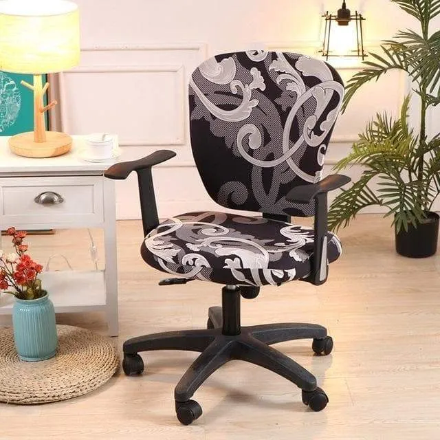 Housse de Chaise de Bureau Gris et Noir