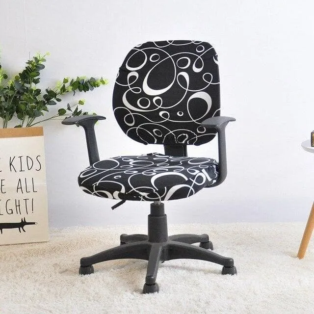 Housse de Chaise de Bureau Vagues Noires