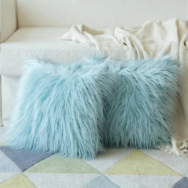 Housse de Coussin 45x45 Polaire Turquoise
