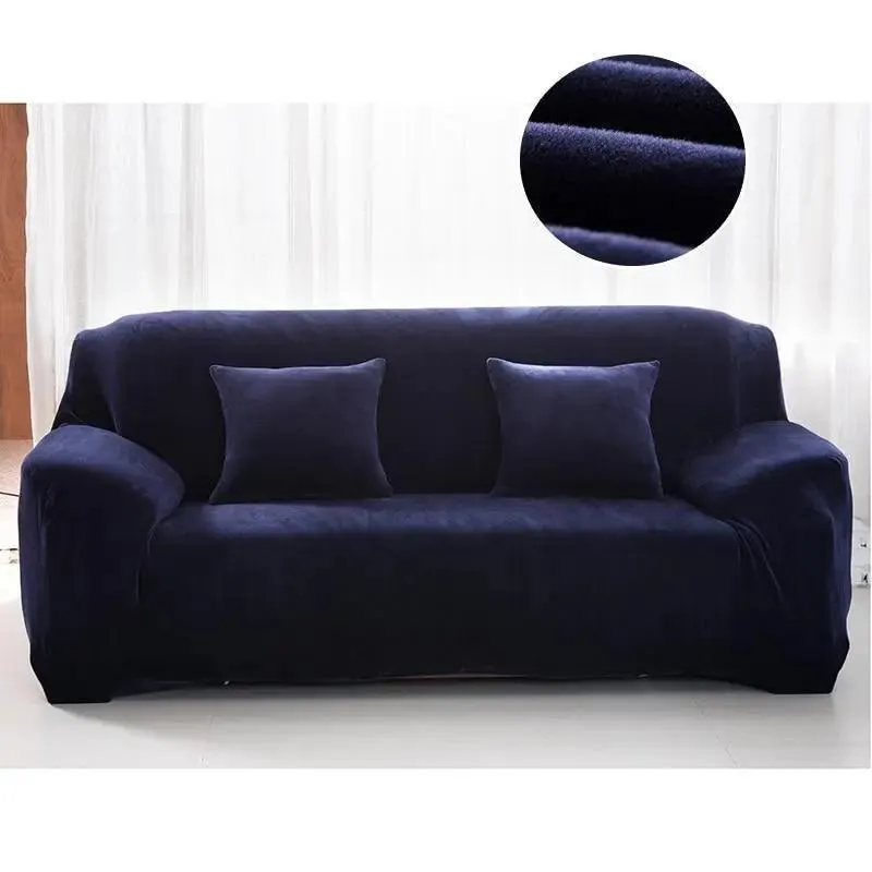 Velours Bleu Nuit - Housse de Canapé Extensible