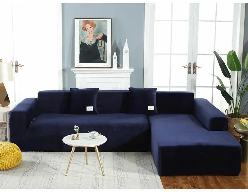 Velours Bleu Nuit - Housse de Canapé Extensible