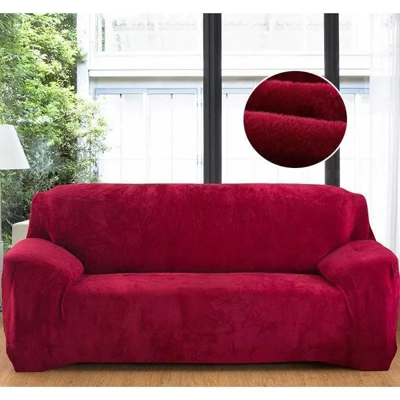 Velours Rouge Vin - Housse de Canapé Extensible