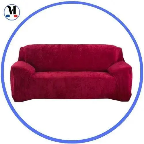 Velours Rouge Vin - Housse de Canapé Extensible