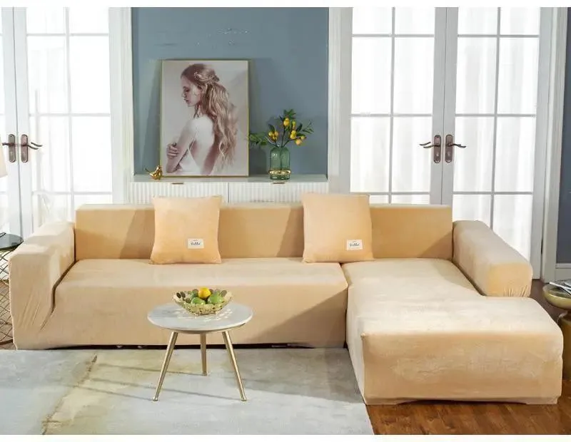 Velours Beige - Housse de Canapé Extensible