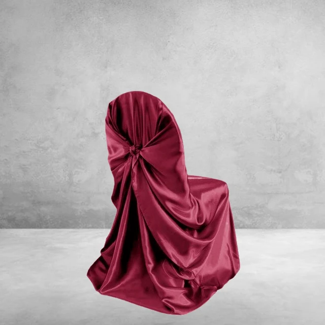 Housse de Chaise Mariage Satin Bordeaux