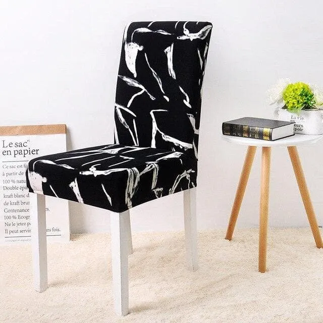Housse de Chaise Marbre Noir et Blanc