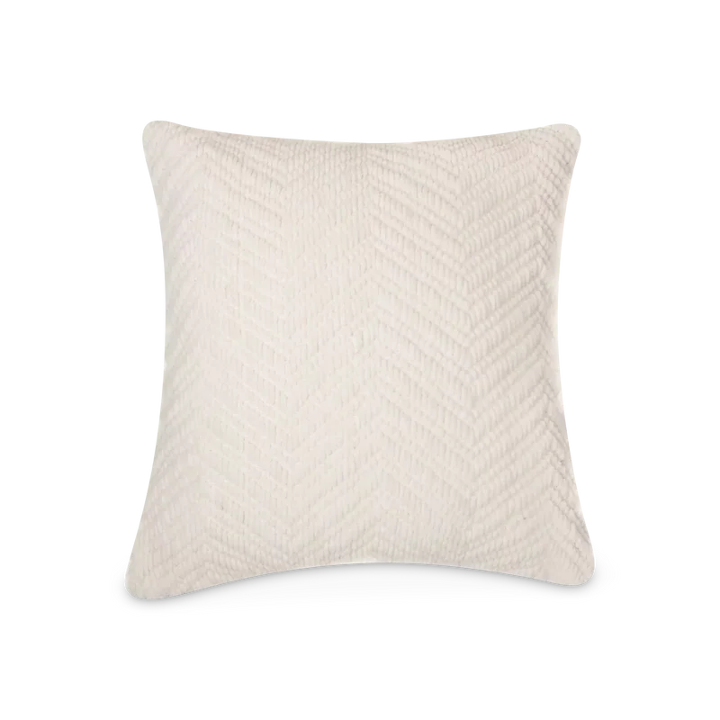 Emy - Ivory chenille cushion with chevron pattern
