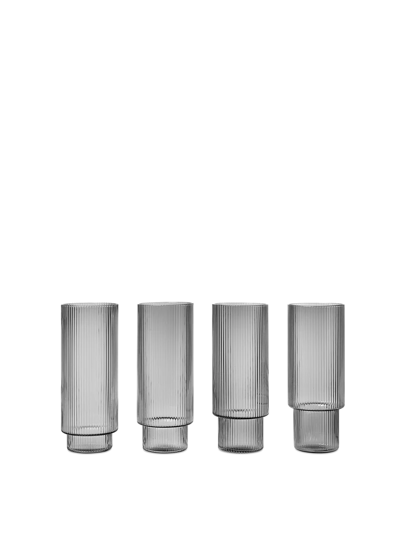 Ripple Long Drink Glasses - Set of 4 - Smoked Grey