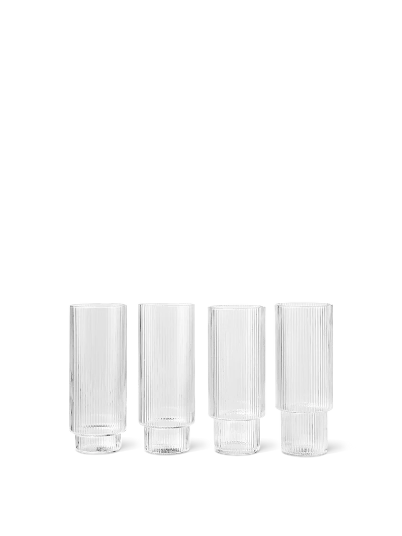 Ripple Long Drink Glasses - Set of 4 - Clear