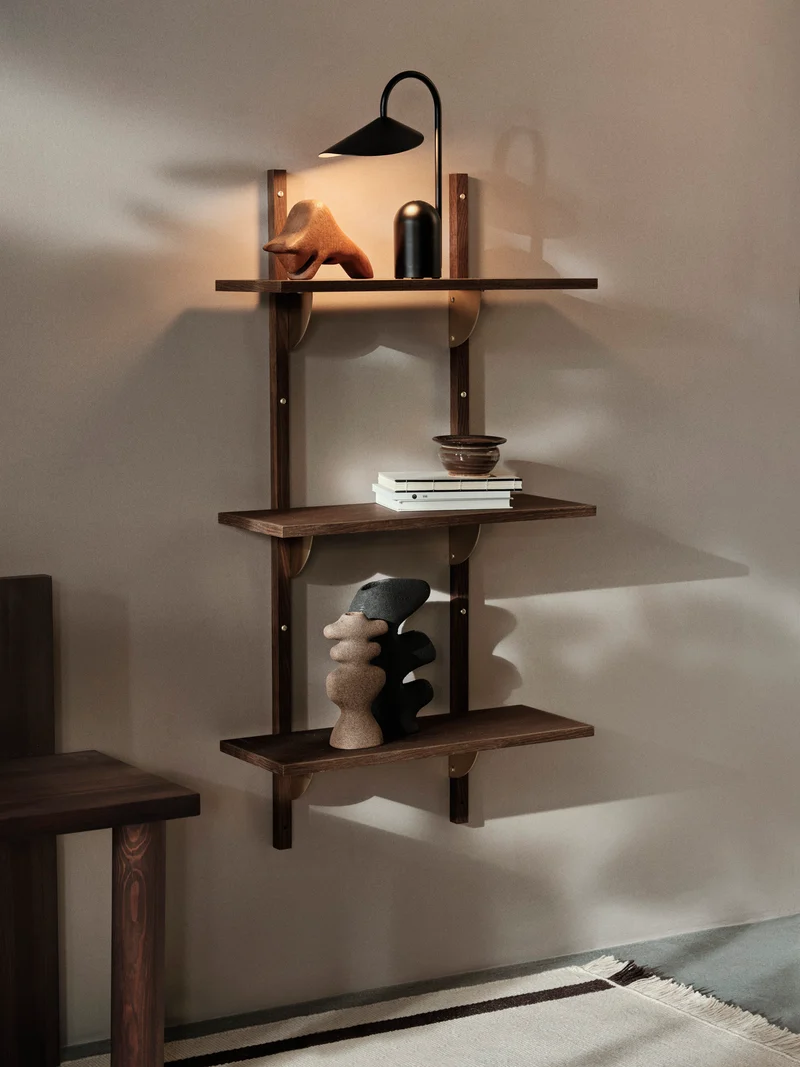 Sector Shelf - Triple - Narrow - Smoked Oak/Brass