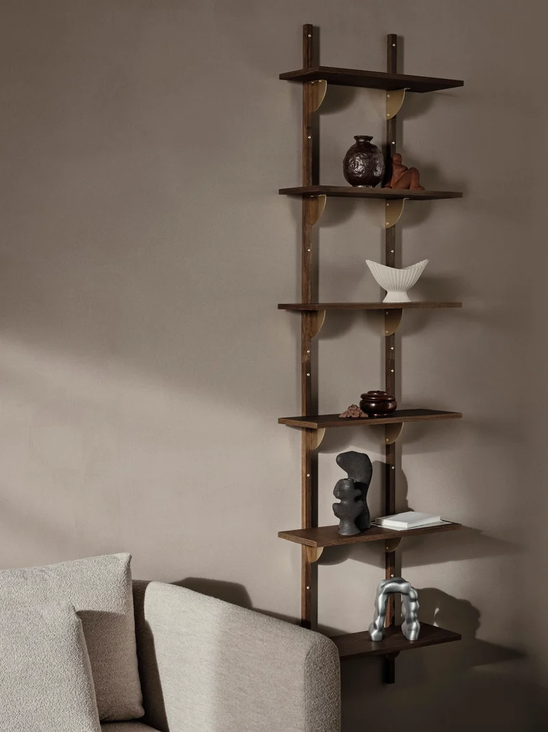 Sector Shelf - Triple - Narrow - Smoked Oak/Brass