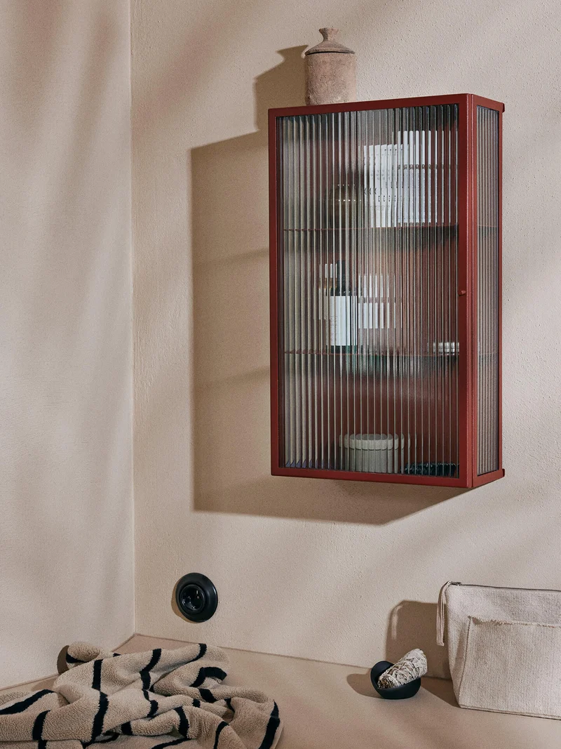 Haze Wall Cabinet - Reeded Glass - Oxide Red