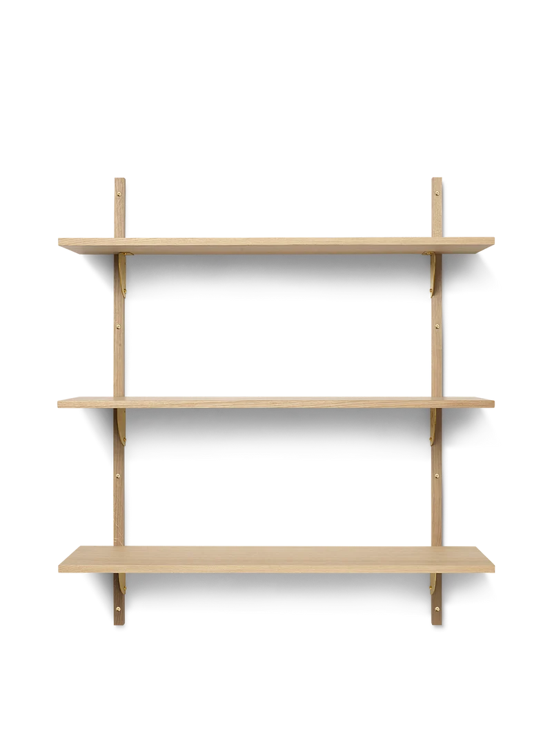 Sector Shelf - Triple - Wide - Natural Oak/Brass